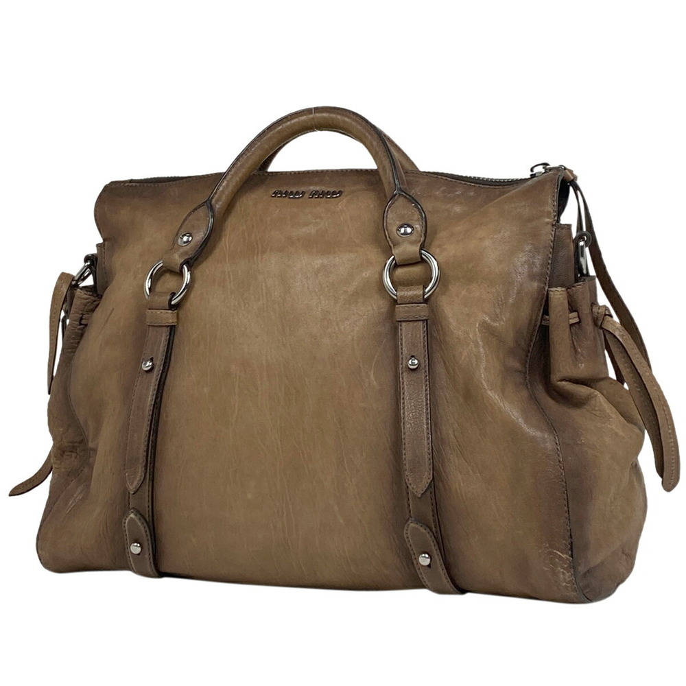 Miu Miu Logo Handbag Shoulder Bag Leather Brown